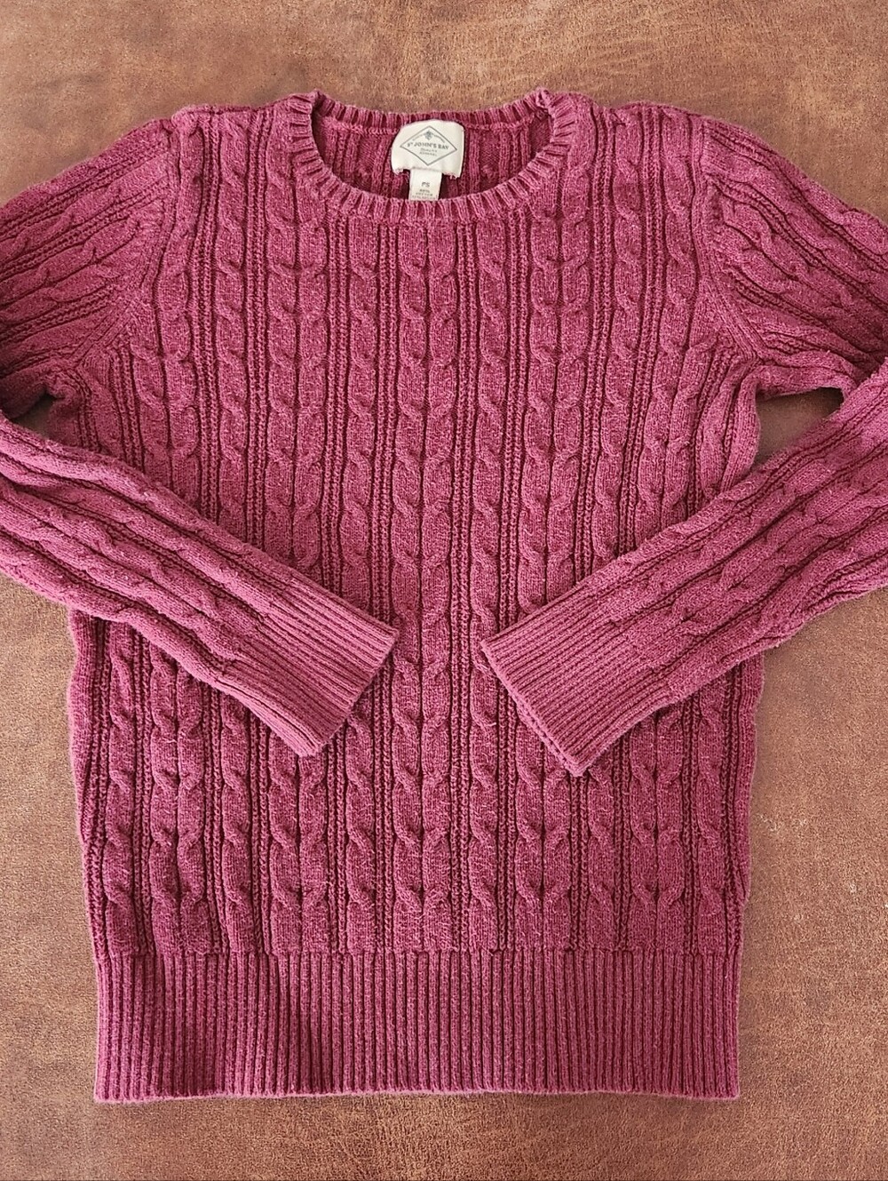 St. John's Bay Cable Knit Crewneck Sweater - Roseberry Pink
